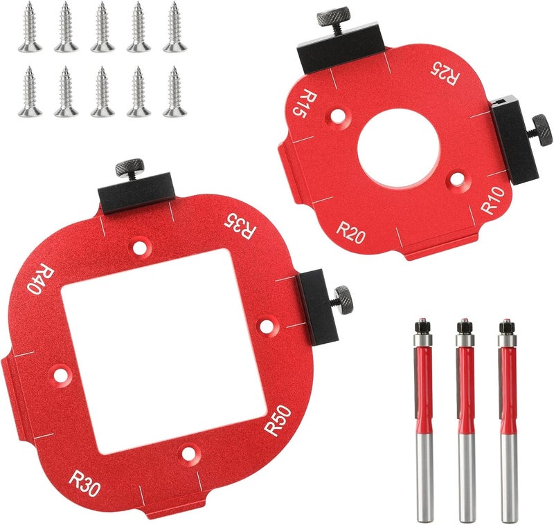 Baeruuss Round Corner Radius Jig Router Template for Woodworking with Trimming Cutter, Aluminum Alloy 4 in 1 Arc Angle Positioning Template R10 R15 R20 R25 R30 R35 R40 R50 - Image 1